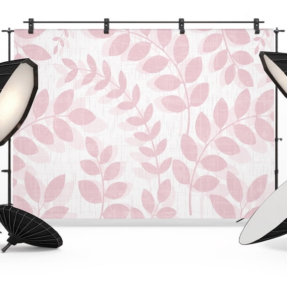 Pink Leaves Backdrops for Photography, Summer Farmhouse Botanical Branch Minimalist Fabric Photo Background Sturdy Studio Props for Photo Studio, Video Recording, Booth & Photoshoot 7x5ft