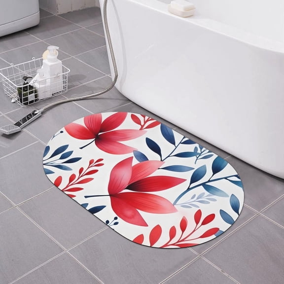 Pink Leaves Bath Mat Spring Leaf Diatomaceous Earth Bathroom Rugs Absorbent Stone Bath Mat Fast Drying Shower Rug Non Slip Doormat 15.7" x 23.6"