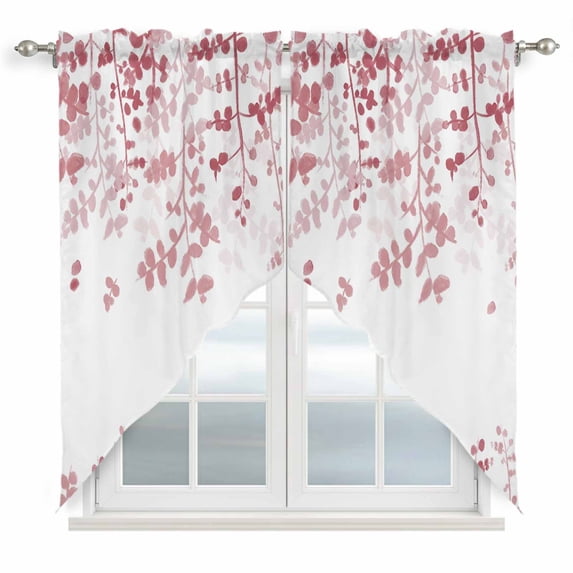 Pink Leaves Swag Valances for Windows, Kitchen Curtains 36 Inch Length 2 Panels Set, Summer Botanical Short Curtains for Small Windows Rod Pocket Cafe Curtains Drapes 28"x36"