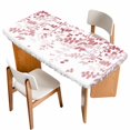 thumbnail image 1 of Pink Leaves Table Cloths for 6 Foot Rectangle Tables, Summer Botanical Patio Waterproof Elastic Fitted Tablecloths, Washable Rectangular Table Cover for Camping, 1 of 8