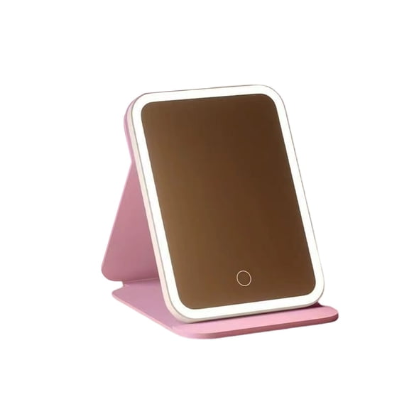 Pink Led Makeup Mirror With Light Folding Vanity Smart High Definition Portable Student Dormitory Desktop Mirror Plastic