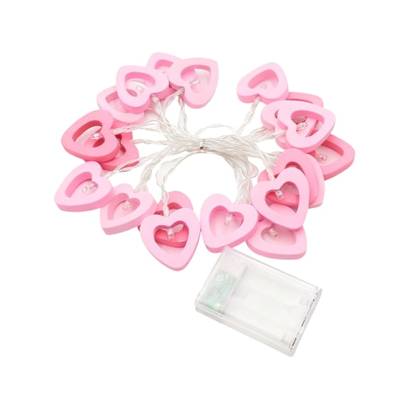 Pink Led Wooden Heart String Lights Valentines Day Decorations Battery Powered 20 Lights On 118.11 Inches Wire Rustic Party Bedroom Wall Window Decor 0.344 Pounds Weight 1Pc