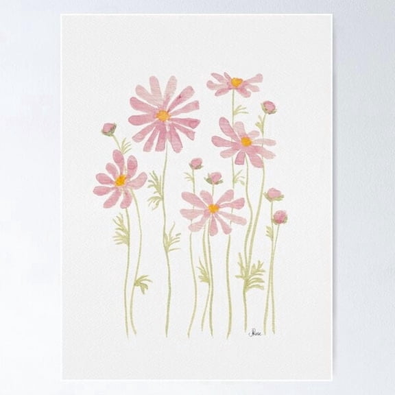 Pink Lemonade Watercolour Daisies Poster, Poster Only