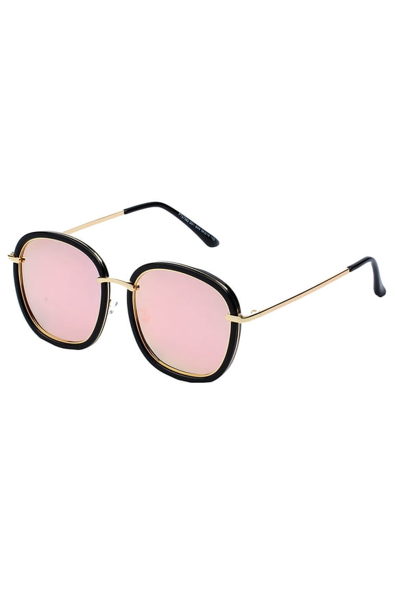 Pink Lens Metal Square Frame Sunglasses - UV Protection Cute Daily & Party Eyewear