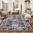 thumbnail image 1 of Pink Leopard Area Rug for Living Room, 5x7, Washable, Soft Patchwork Print, Non-Slip, Foldable, Indoor Floor Carpet, Nursery, Dining Room, 1 of 6