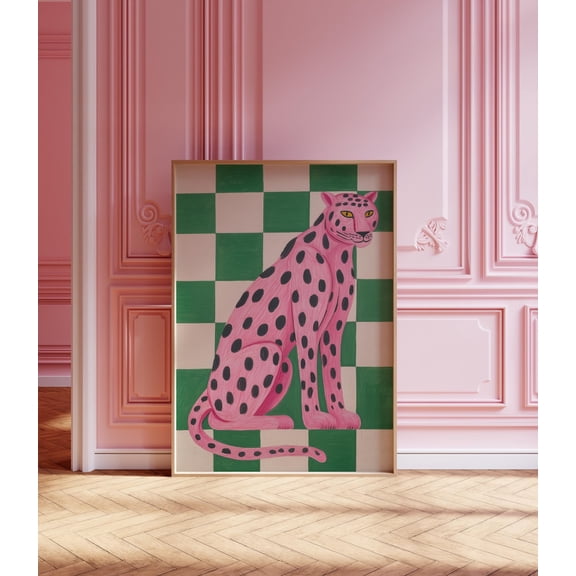 Pink Leopard Big Cat Bold Animal Illustration Wall Art, Unframed Paper Poster 16x20in
