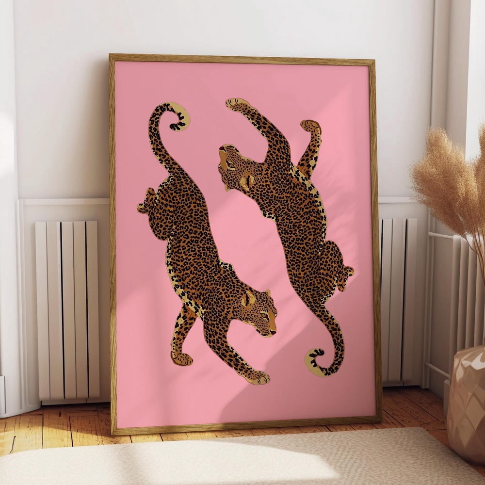 Pink Leopard Bold Double Cheetah Retro Gold Wild Poster - Walmart.com