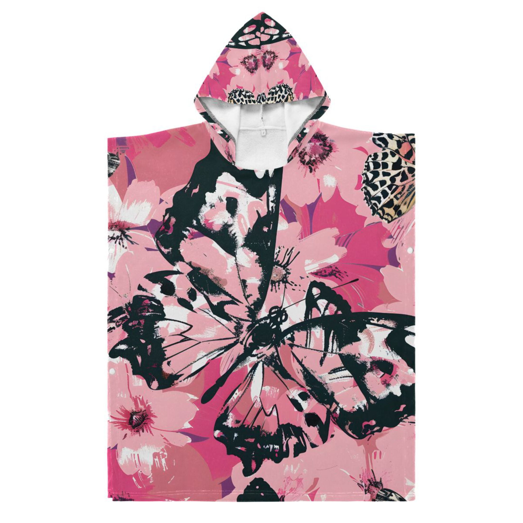 Pink Leopard Butterfly Kid Hooded Beach Towel 27.5x27.5 inch Bath
