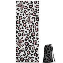 Pink Leopard Butterfly Pattern Hot Yoga Mat Towel Non Slip for Hot Yoga - Quick-Drying Yoga Mat Cover with 4 Corner Pockets with Travel Bag - Hot Yoga Towel Non Slip 70"x26"
