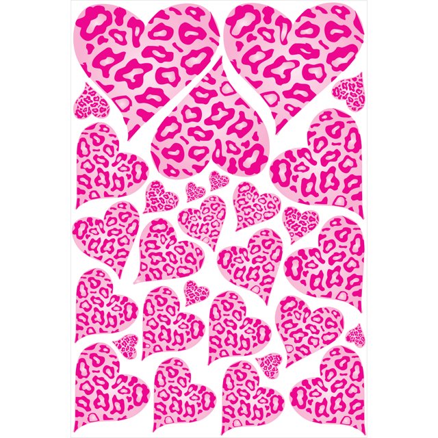 Pink Leopard Cheetah Print Hearts Wall Stickers Decals