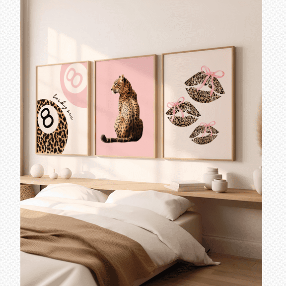 Pink Leopard Coquette Cheetah Lucky Poster Set 3 Prints Set 3 , Poster Only