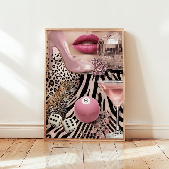 Pink Leopard Fashion Collage Jungle Wall Art, Unframed Paper Print Size 8x12