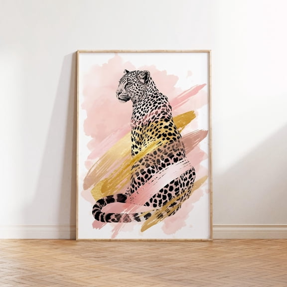 Pink Leopard Glam Fashion Wall Art, Unframed Canvas Size 16x24