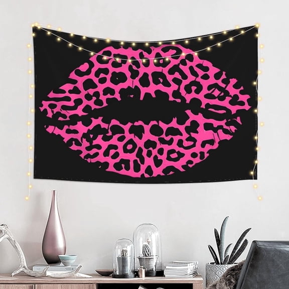Pink Leopard Lips Tapestry Wall Hanging Tapestries Wall Backdrop Room Poster Art Aesthetic Decor for Home Office Bedroom Living Room Dorm