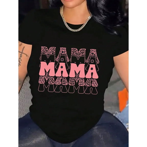 Pink Leopard Mama Valentine's Day Gift Women Short Sleeve Graphic Tee