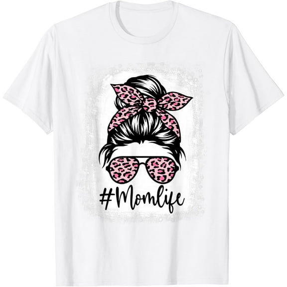 Pink Leopard Mom Life Bleached Shirts Mother's Day T-Shirt100% cotton