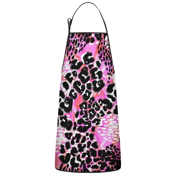 Pink Leopard Pattern Apron-Garden Aprons for Women with Pockets-Cotton Linen Waterproof Kitchen Cooking Gardening Aprons Adjustable for Kitchen,Cooking,BBQ and Salon 33x27 Inch