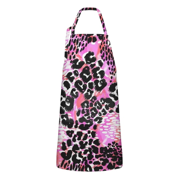 Pink Leopard Pattern Apron-Garden Aprons for Women with Pockets-Cotton Linen Waterproof Kitchen Cooking Gardening Aprons Adjustable for Kitchen,Cooking,BBQ and Salon 33x27 Inch