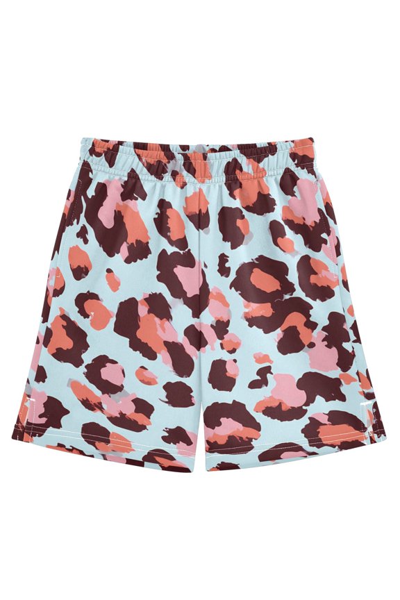 Pink Leopard Pattern Athletic Shorts Breathable with Comfort Fit Drawstring Casual Sweatshorts Medium