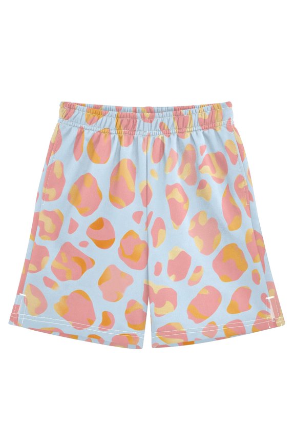 Pink Leopard Pattern Athletic Shorts Breathable with Comfort Fit Drawstring Casual Sweatshorts Medium