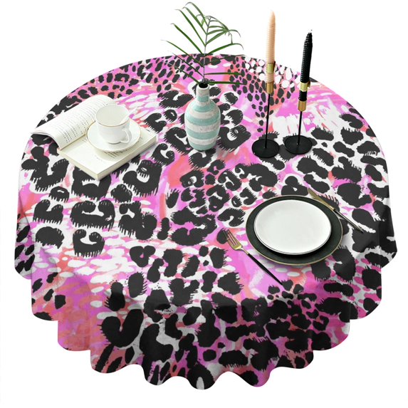 Pink Leopard Pattern Round Tablecloth 60"x60",Wrinkle Wipeable Table Cloth for Kitchen Dining Room Picnic Patio Party