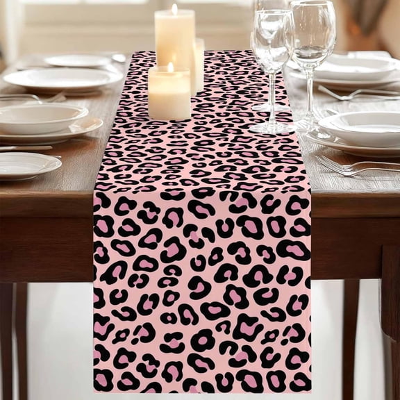 Pink Leopard Pattern Table Runner 90 Inches Long,Table Runners Dresser Scarves Farmhouse Animal Skin Theme Decorative Tabletop Scarf for Home Kitchen Dining Holiday Party Tables