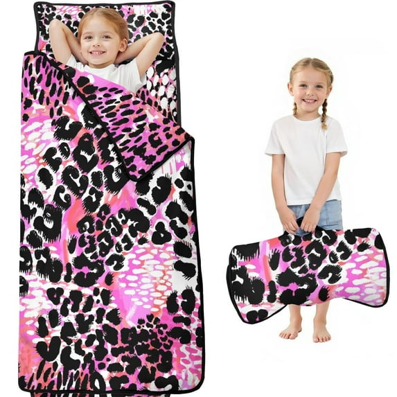 Pink Leopard Pattern Toddler Nap Mats for Kids Preschool,Sleeping Mat Bag or Kids,Toddler Sleeping Bag,Toddler Nap Mat or Daycare