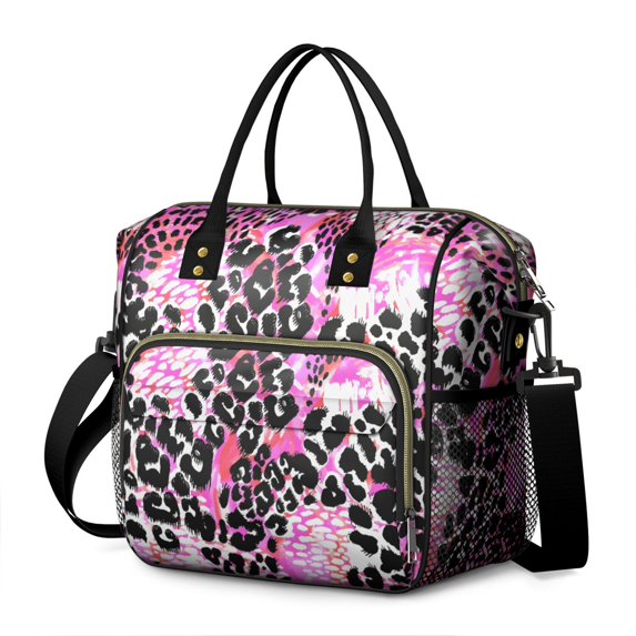 Pink Leopard Pattern Womens Lunch Box for Work,Insulated Large Lunch Bag for Tween and Teen,Loncheras Para Mujer,Leakproof Adult Lunch Bag for Work,Beach,Travel,Picnic,Camping
