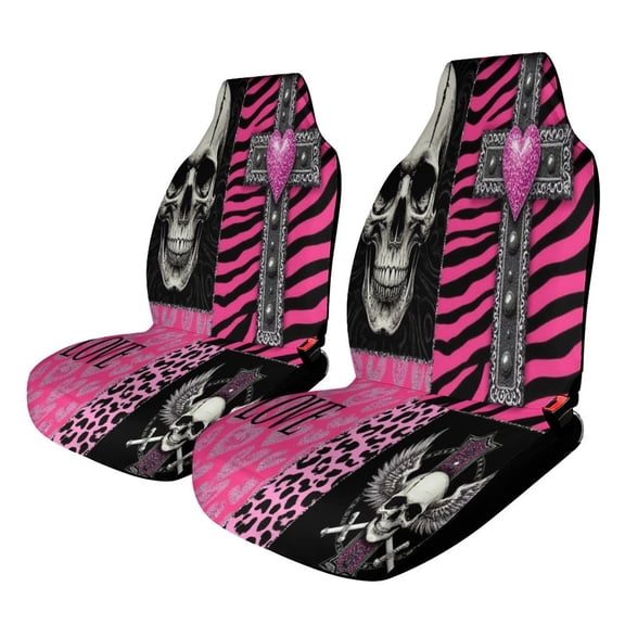Pink Leopard Print And Skulls Car Seat Covers Front Seats Universal Fit for Cars SUV Truck Auto Interior Accessories