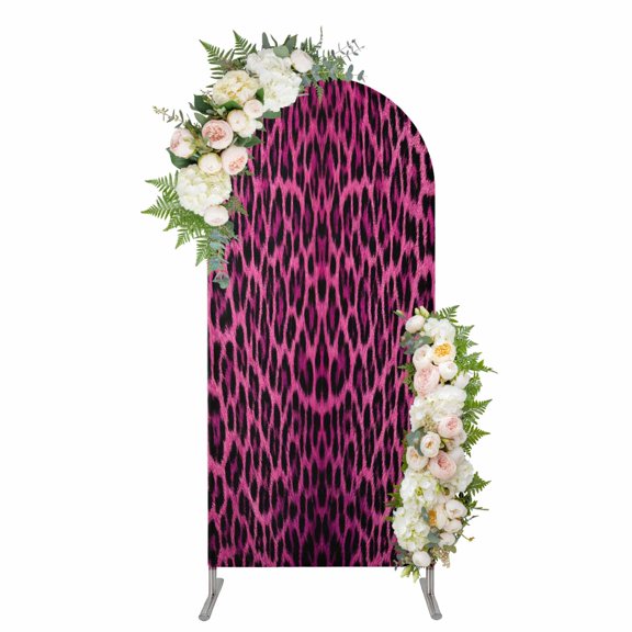 Pink Leopard Print Arch Backdrop Cover 4FT, Retro Chic Abstract Animals Texture Spandex Fitted Stretchy Arch Stand Covers, Round Top Chiara Backdrop Cover for Wedding Party Birthday Baby Shower