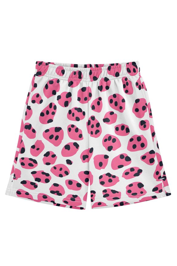 Pink Leopard Print Athletic Shorts Breathable with Comfort Fit Drawstring Casual Sweatshorts Medium