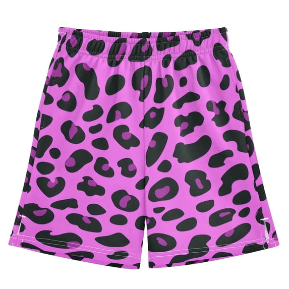 Pink Leopard Print Athletic Shorts Breathable with Comfort Fit Drawstring Casual Sweatshorts Medium