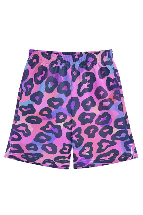Pink Leopard Print Athletic Shorts Breathable with Comfort Fit Drawstring Casual Sweatshorts Small