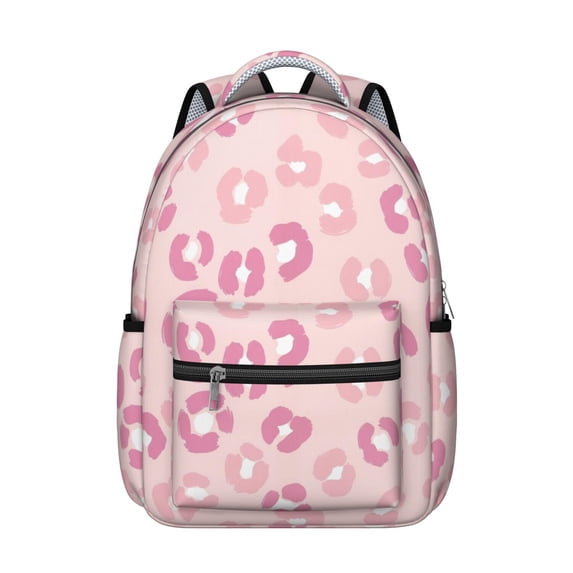 Pink Leopard Print Backpack for School, Cute School Bag with Adjustable Shoulder Straps and Padded Back, 15.3"x11"x7.1"