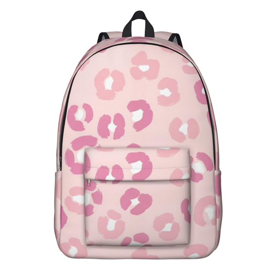 Pink Leopard Print Backpack for School, Cute School Bag with Adjustable Shoulder Straps and Padded Back, 15.7"x11.8"x5.5"