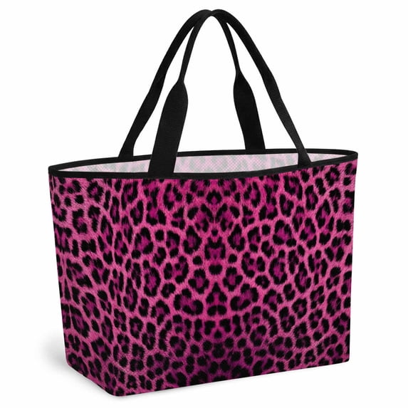 Pink Leopard Print Beach Bag for Women, Large Breathable Mesh Beach Tote Bag, Retro Chic Abstract Animals Texture Sandproof Lightweight Travel Bags for Vacation Picnic Swimming Pool 15.7"x15.7"x9.1"