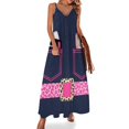 thumbnail image 1 of Pink Leopard Print Belt Denim Pockets Sleeveless Suspender Dress Summer Fashion Casual Long Dress, 1 of 9