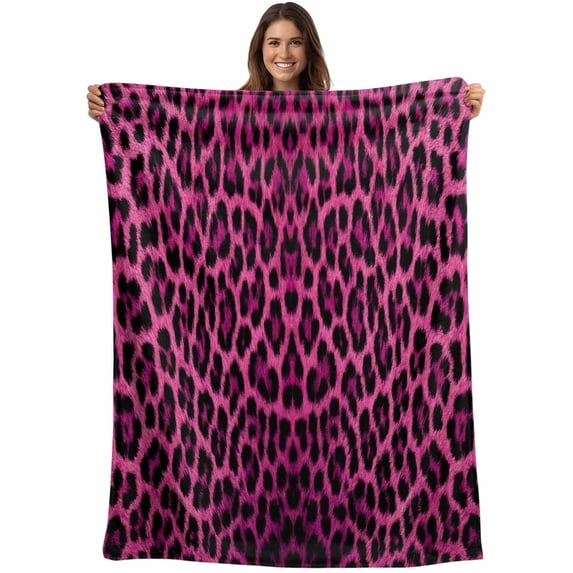 Pink Leopard Print Blanket Soft Cozy Warm Throw Blanket for Couch, Plush Fuzzy Flannel Fleece Blankets for Sofa, Retro Chic Abstract Animals Texture Bed Blankets Lightweight Gifts for Women, 50"x80"