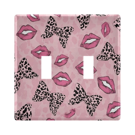Pink Leopard Print Bows Lips Light Switch Cover Electrical Outlet Cover Replaceable Wall Plates 2-Gang
