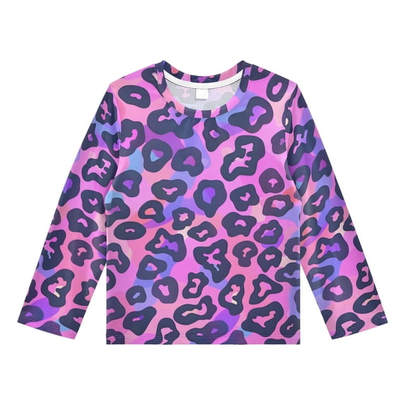 Pink Leopard Print Boys' Rash Guard Shirts UPF 50 Plus Sun Protection ...