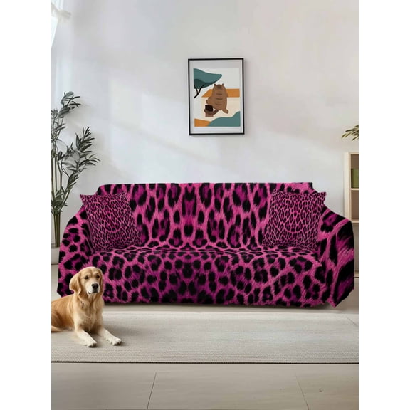Pink Leopard Print Couch Cover, Retro Chic Abstract Animals Texture Sofa Cover Blanket for 1 Seat Cushion,Sectional Sofa Slipcover Furniture Protector for Living Room Bedroom 71''x91''