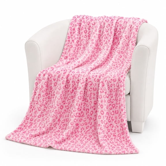 Pink Leopard Print Fleece Throw Blanket, Soft 280 Gsm Polyester, Home Decor for Couch, Sofa & Bed