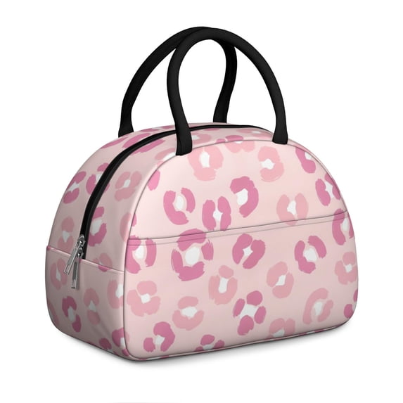 Pink Leopard Print Insulated Lunch Bag,Leakproof Large Capacity Lunch Box for Work,Picnic or Travel,11.4 X 6.7 X 8.3 Inches