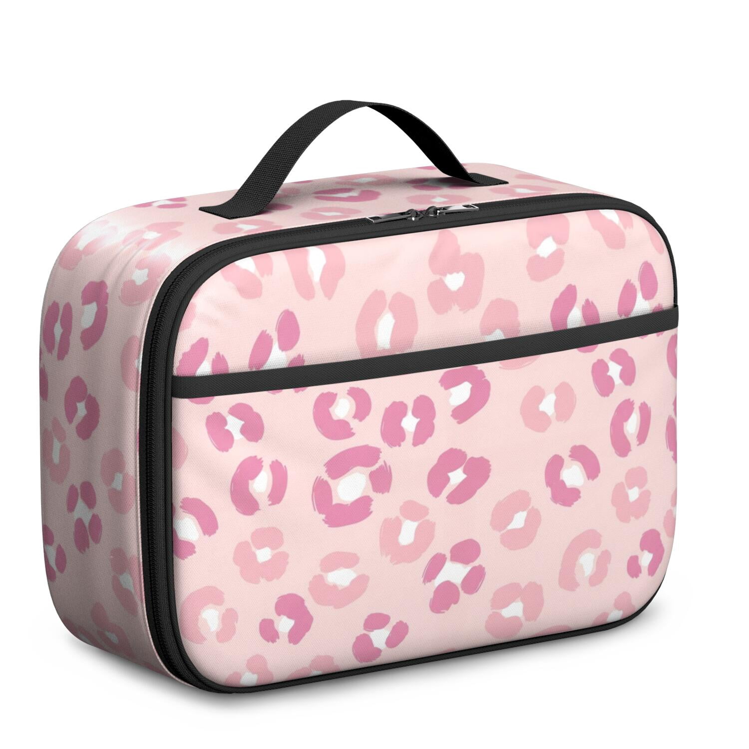 Pink Leopard Print Insulated Lunch Bag Teens,Bento School Lunch Bag for Teens for Work,Picnic or Travel 10.6x7.7x4.3 Inches,12 Can Capacity