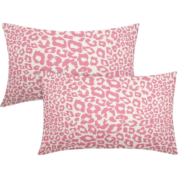 Pink Leopard Print Lumbar Pillow Covers 12x20 Inch Set of 2 Cheetah Animal Spots Rectangle Throw Pillows For Couch Farmhouse Square Pillow Cases Home Decor For Living Room Sofa Bed Porch Outdoor