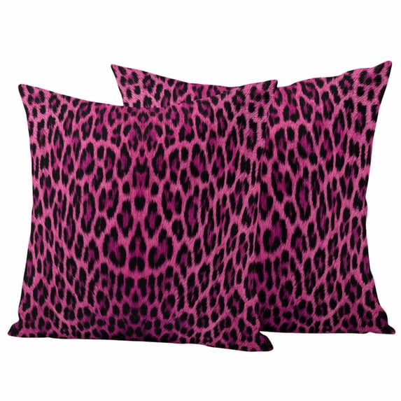 Pink Leopard Print Outdoor Waterproof Pillow Covers, Retro Chic Abstract Animals Texture Decorative Square Throw Pillowcase Sofa Cushion Sham for Patio/Couch/Chair, 16"x16" 2 Pack