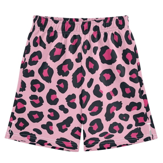 Pink Leopard Print Pattern Athletic Shorts Breathable with Comfort Fit Drawstring Casual Sweatshorts Small