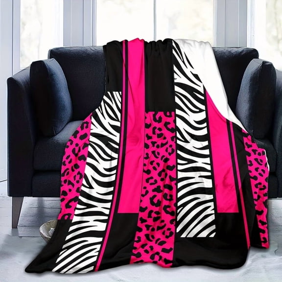 Pink Leopard Print Plush Blanket Air Conditioning Blanket Hunting Leopard Pink White Black Flannel Fleece Blanket Animal Print Four Seasons Bedspread Breathable Geometric Room Decor
