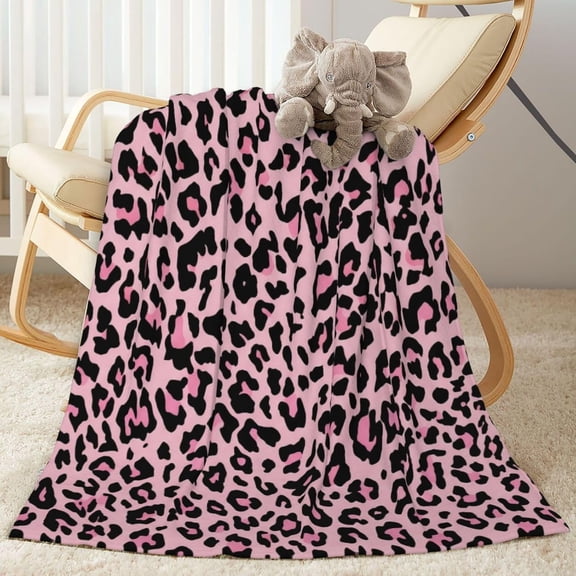 Pink Leopard Print Plush Blanket for Baby Girls Toddlers Soft Fluffy Animal Pattern Throw Blanket