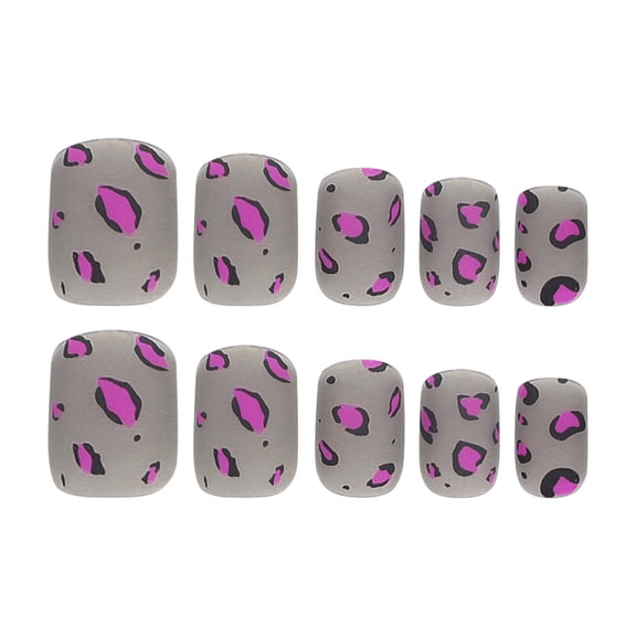 Pink Leopard Print Press on Nails, Short Squoval Smooth Finish Fake Nails, 24 Count